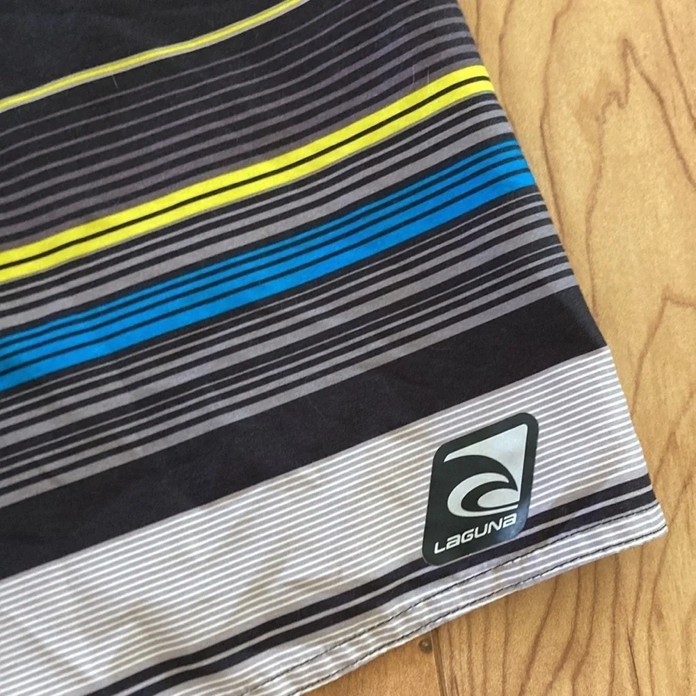 Laguna boys medium 1012 swim shorts black gray white and yellow